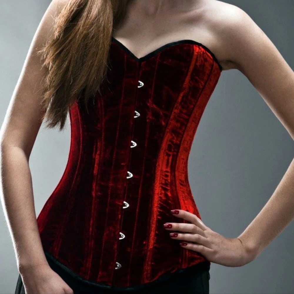 Red velvet steel boned corset